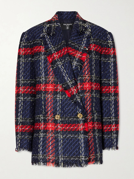  Balmain - Fringed Checked Tweed Jacket - Multi 