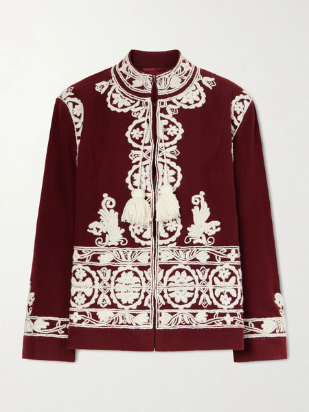  Bode - Estate Embroidered Wool Jacket - Burgundy 