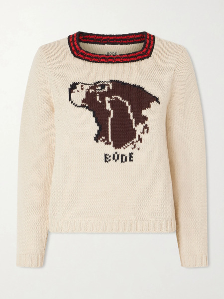  Bode - Spaniel Intarsia Pima Cotton And Merino Wool-blend Sweater - Cream 
