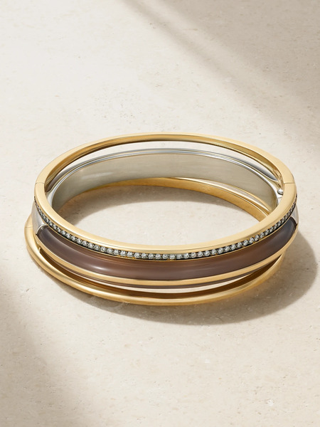  By Pariah - Classic Stack Set Of Three 14-karat Recycled Gold, Sterling Silver, Diamond And Agate Bracelets - S 