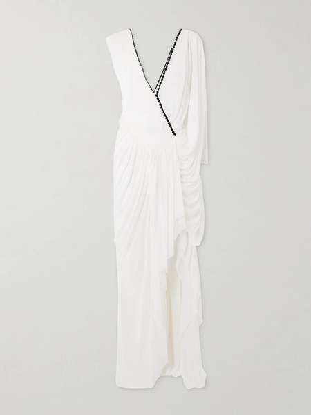  Christopher Esber - Sevi Cape-effect Asymmetric Draped Silk Chiffon-trimmed Jersey Midi Dress - White 