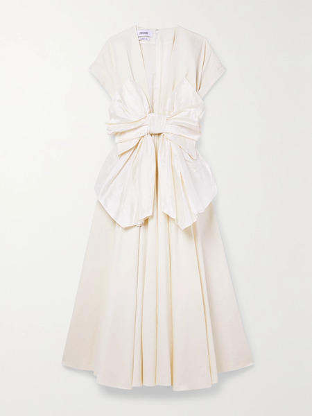  Christopher John Rogers - Bow-detailed Dupioni-trimmed Cotton And Silk-blend Twill Midi Dress - White 