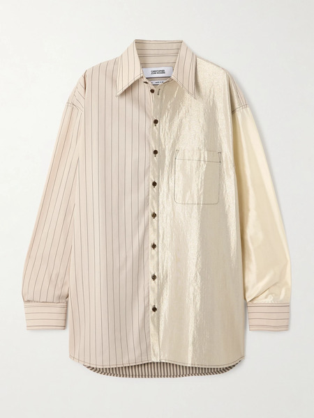  Christopher John Rogers - Oversized Striped Patchwork Silk-satin, Cotton-poplin And Cotton-blend Shirt - Beige 