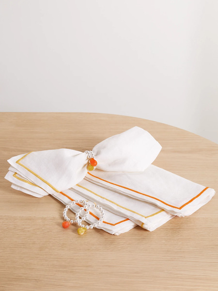  Completedworks - + Sister By Studio Ashby Set Of Four Linen Napkins And Faux Pearl And Resin Napkin Rings - Orange 