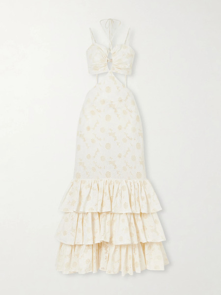  Cristiano Marcheli - Penelope Open-back Cutout Ruffled Tiered Broderie Anglaise Cotton Maxi Dress - Cream 