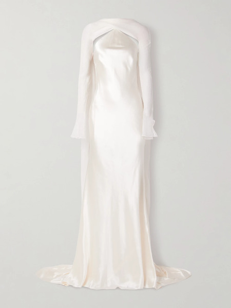  Danielle Frankel - Mari Convertible Cape-effect Silk And Wool-blend Satin And Silk-crepon Gown - Off-white 