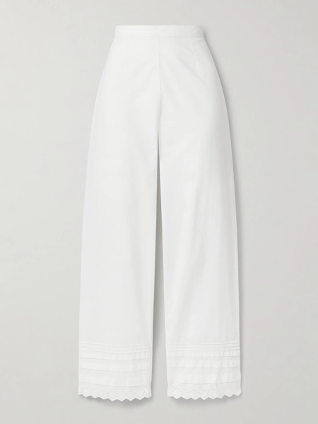  Dôen - Francisca Broderie Anglaise-trimmed Pintucked Organic Cotton-poplin Straight-leg Pants - White 