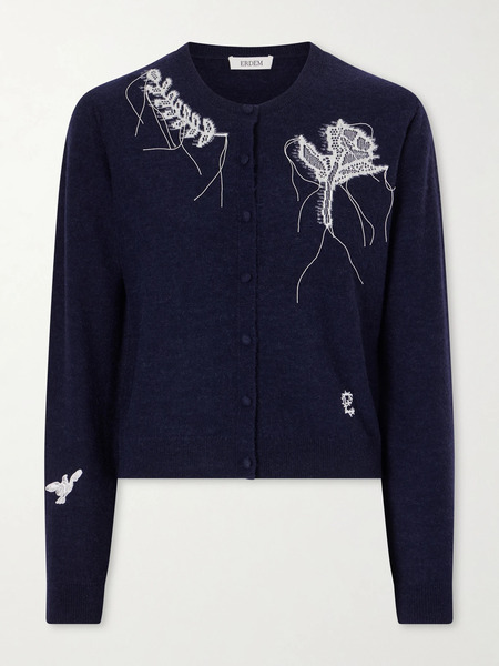  Erdem - Embroidered Wool-blend Cardigan - Navy 