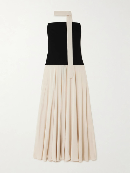  Esse Studios - Illi Scarf-detailed Strapless Stretch-knit And Silk Crepe De Chine Maxi Dress - Black 