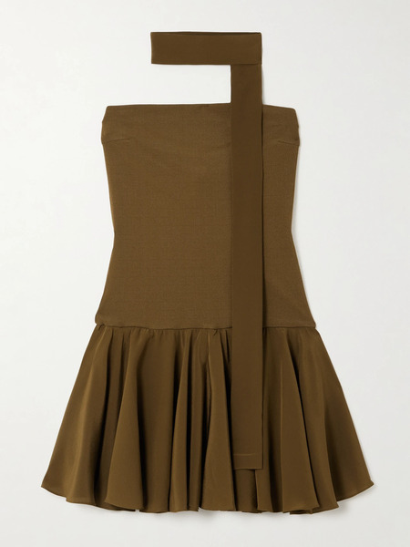  Esse Studios - Illi Scarf-detailed Strapless Stretch-knit And Silk Crepe De Chine Mini Dress - Army Green 