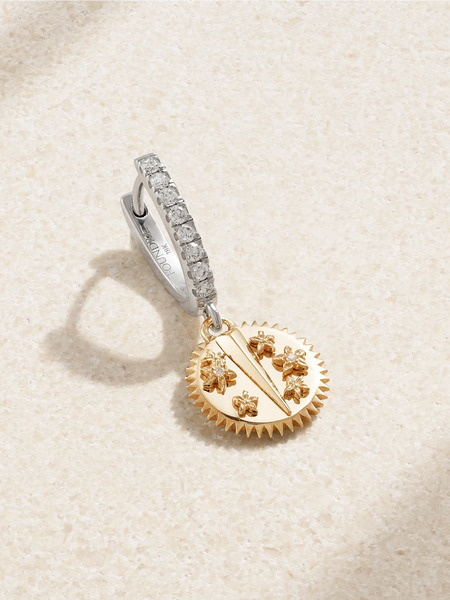  Foundrae - Resilience Mini Medallion 18-karat Gold White And Yellow Gold Diamond Single Hoop Earring - One Size 