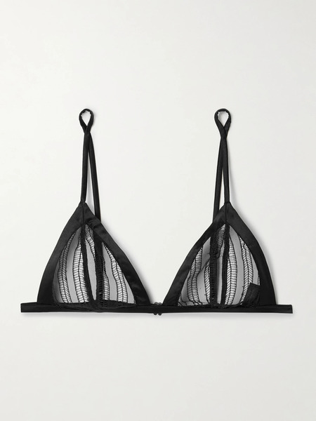  Kiki De Montparnasse - Margot Silk-blend Satin-trimmed Embroidered Tulle Soft-cup Triangle Bra - Black 