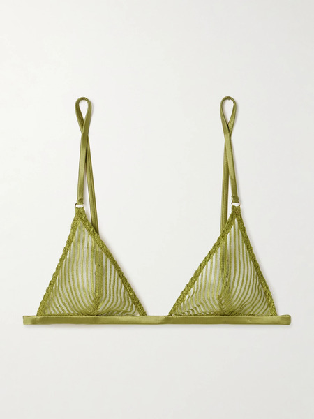  Kiki De Montparnasse - Silk-blend Satin-trimmed Embroidered Tulle Soft-cup Triangle Bra - Chartreuse 