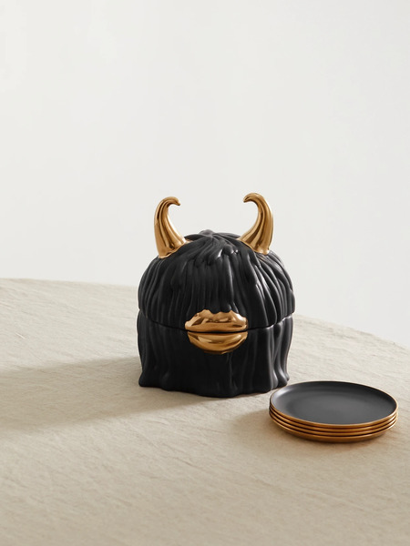  L'objet - + Haas Brothers Mojave Lynda 17cm Box And Set Of Four 11cm Gold-plated Porcelain Plates - Black 