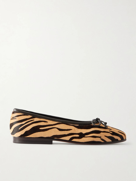  Loeffler Randall - Noelle Bow-detailed Leather-trimmed Zebra-print Calf Hair Ballet Flats - Zebra Print 
