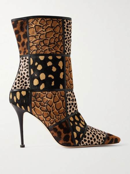  Manolo Blahnik - Trulona 50 Leather-trimmed Patchwork Animal-print Calf Hair Ankle Boots - Leopard Print 
