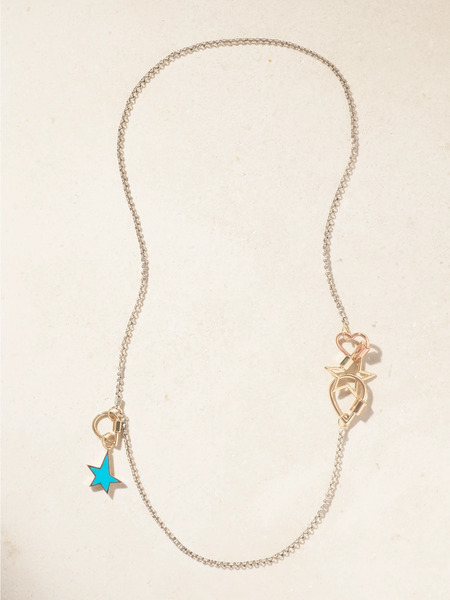  Marla Aaron - Baby Heartlock + Starlock + Baby Droplock + 3 Loop Rolo Chain Sterling Silver, 14-karat Yellow And Rose Gold And Enamel Necklace - One Size 