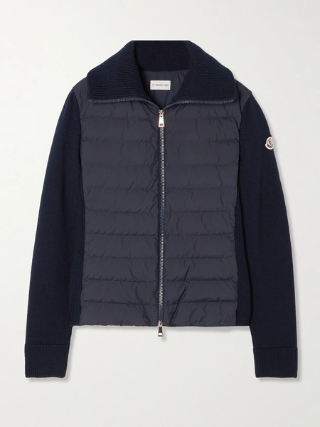  Moncler - Wool And Padded Quilted Shell Down Cardigan - Navy 