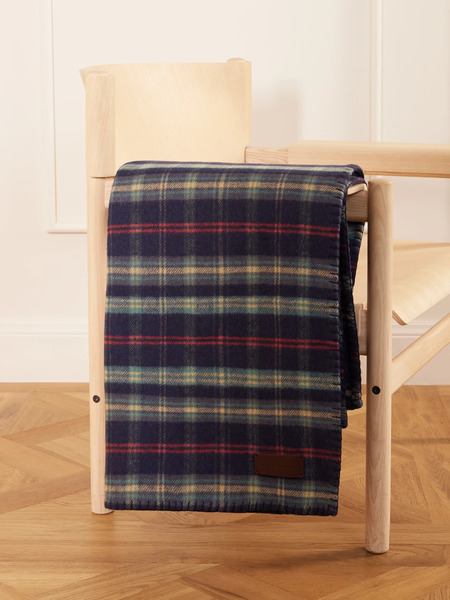  Ralph Lauren Home - Georgia Leather-trimmed Whipstitched Checked Wool And Cashmere-blend Blanket - Navy 
