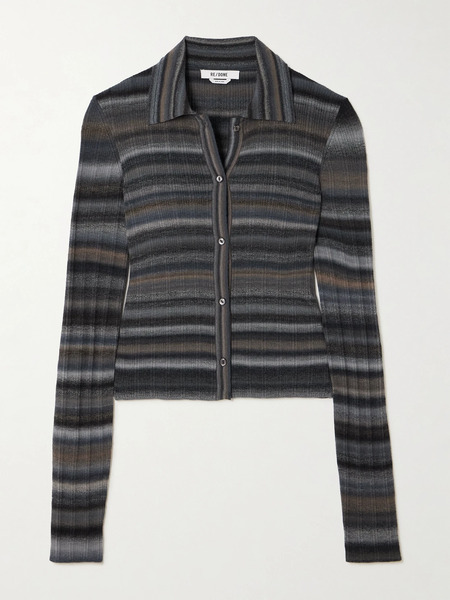  Re/done - Cropped Striped Wool Cardigan - Gray 