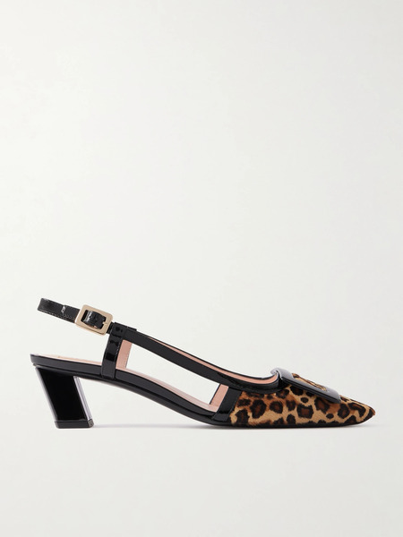  Roger Vivier - Belle Vivier 45 Patent Leather-trimmed Leopard-print Pony Hair Slingback Pumps - Leopard Print 
