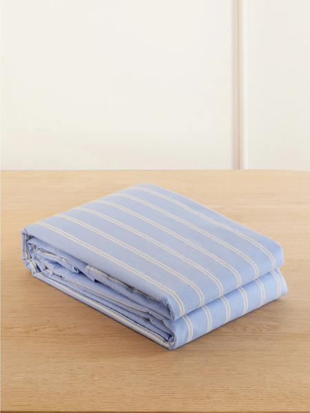  Tekla - Striped Organic Cotton-percale King Duvet Cover - Blue 