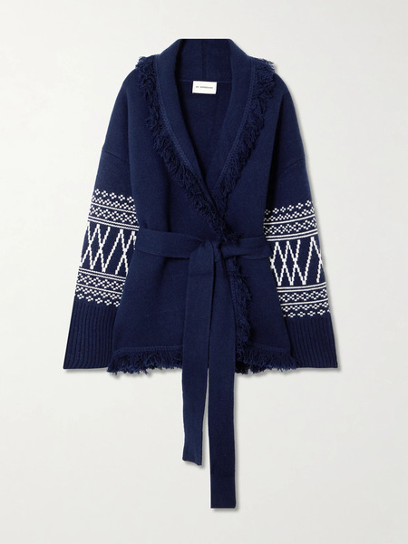  We Norwegians - Setesdal Belted Fringed Intarsia-knit Merino Wool And Cashmere-blend Cardigan - Navy 