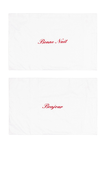  Abbode Lot De Taies D'oreiller Bonjour Et Bonne Nuit Bonjour And Bonne Nuit Pillowcase Set En White. 