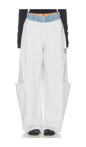  Alexander Wang Pantalon Sweat Prestyled Slashed With Denim Waistband En Grey. Taille 25. Also En 26. 