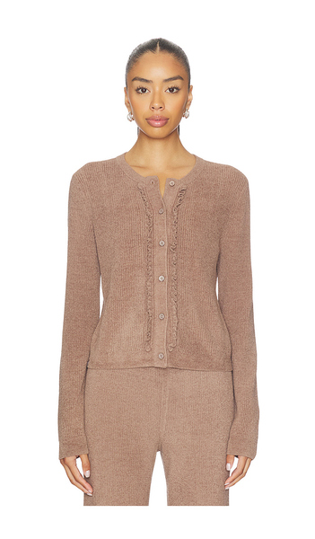  Barefoot Dreams Gilet à Volants En Maille Côtelée Pointelle Ccul En Brown. Taille L. Also En M, S, Xl, Xs. 