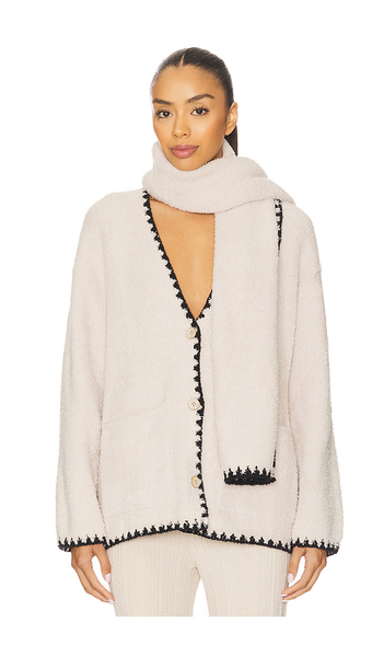 Barefoot Dreams Gilet Finition Surpiqures Style Couverture Cozychic Et écharpe Amovible Cozychic Blanket Stitch Cardigan With Detachable Scarf En Crea 