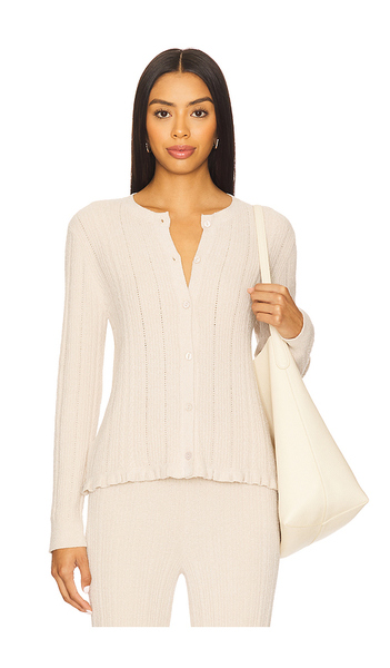  Barefoot Dreams Gilet Maille Torsadée Volantée Cable Knit Cardigan With Ruffle En Cream. Taille L. Also En Xs. 