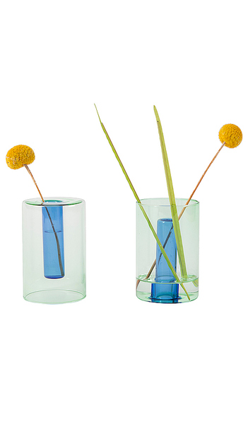  Block Design Small Reversible Glass Vase En Green. 