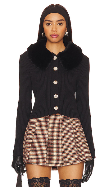  Central Park West Cardigan à Col En Fausse Fourrure Delilah En Black. Taille L. Also En M, S, Xl, Xs. 