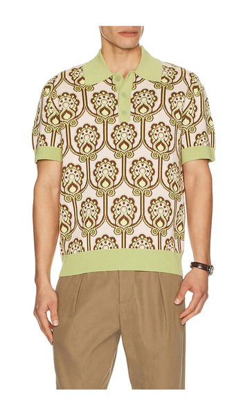  Drôle De Monsieur Drôle De Monsieur Polo Maille Tapisserie Florale En Green. Taille L. Also En M, S, Xl/1x. 