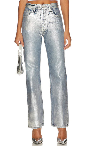  Eb Denim High Rise Straight Jeans En Metallic Silver. Taille 23. Also En 24, 25, 26, 27, 28, 29, 30. 
