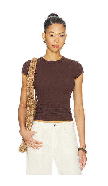  Enza Costa T-shirt à Manches Courtes Côtelées Texturées En Chocolate. Taille L. Also En M, S, Xl, Xs. 