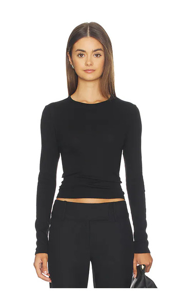  Enza Costa T-shirt Manches Longues Col Rond En Coton Supima Fin En Black. Taille L. Also En M, S, Xs. 