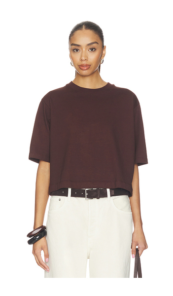  Enza Costa T-shirt Structuré à Manches Courtes En Coton Supima En Chocolate. Taille L. Also En M, S, Xs. 