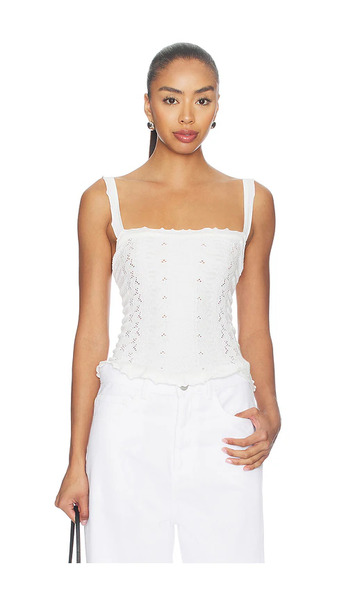  Free People Caraco à Encolure Carrée So Soft En White. Taille L/xl. Also En M/l, Xs/s. 