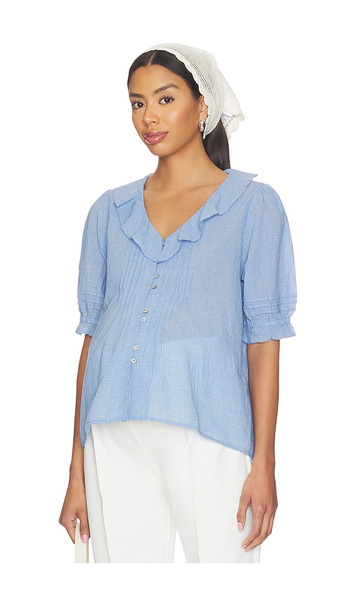  Hatch Blouse D'allaitement The Plaid Lou Lou Nursing Blouse En Baby Blue. Taille L. Also En S, Xl, Xs. 