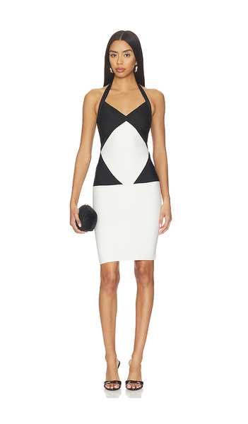  Herve Leger Robe Mi-longue The Opening Night Dress En White,black. Taille L. Also En M, S, Xl, Xs, Xxs. 