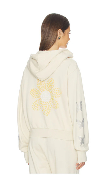 Lauren Moshi Sweat à Capuche Cropped Avec Glissière Butterfly Daisy En Ivory. Taille L. Also En S, Xl, Xs. 