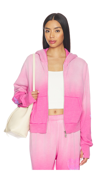  Lauren Moshi Sweat à Capuche Cropped Avec Glissière Butterfly Heart En Pink. Taille L. Also En M, S, Xs. 