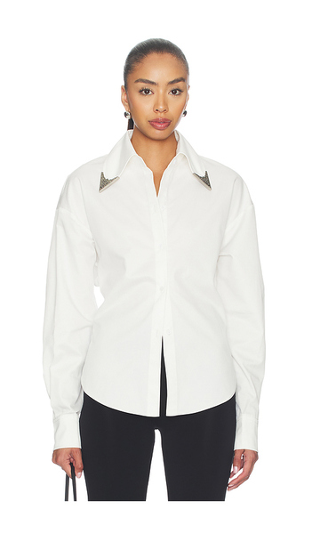  Markgong Chemise Tie-back With Metallic Pointed Collar En White. Taille 34/2. Also En 36/4, 38/6, 40/8, 42/10. 