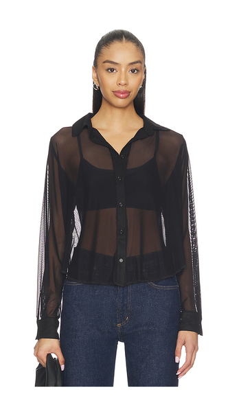 Michael Lauren Chemise Boutonnée à Manches Longues En Mesh Alameda En Black. Taille M. Also En S, Xl, Xs. 