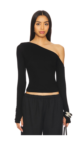  Michael Lauren Magdaleno Long Sleeve Asymmetrical Fitted Cold Shoulder Top En Black. Taille L. Also En M, S, Xl, Xs. 