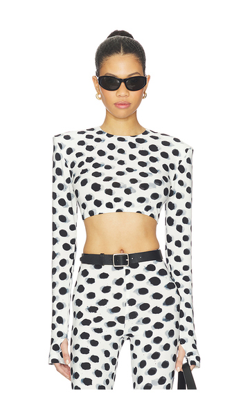  Norma Kamali Haut Cropped à Manches Longues Et épaulettes En Black,white. Taille L. Also En M, S, Xl, Xs. 