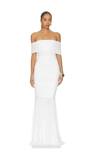  Norma Kamali Sleeveless Cowl Neck Side Shirred Fishtail Gown En White. Taille L. Also En M, S, Xs, Xxs. 