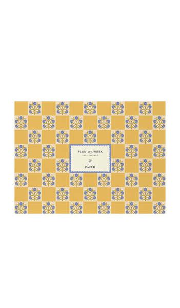  Papier Agenda De Bureau Hebdomadaire Non Daté à Motif Floral Et Damier Floral Checkerboard Undated Weekly Desk Planner En Mustard. 